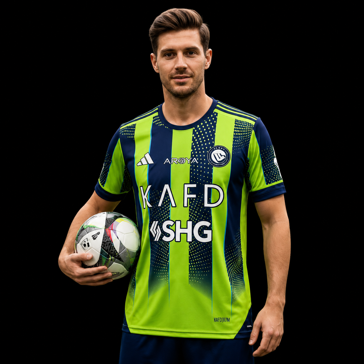 Men's Pro-Fit Neon & Navy Striped Football Shirt